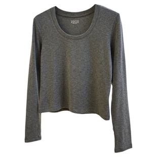 三可新款高弹力U领打底衫女长袖T恤女装修身显瘦内加薄绒保暖上衣