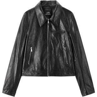 【张婧仪同款】太平鸟锋姿黑金真皮皮衣25极简廓形外套A1BDF4143*