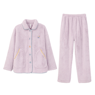 安之伴【巨保暖】珊瑚绒情侣睡衣女秋冬款简约宽松男士家居服套装