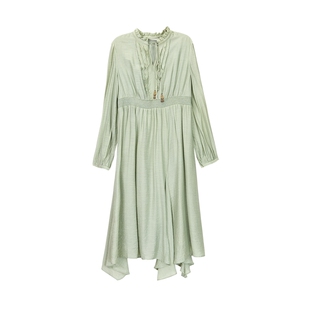 MSLAN法式复古 26春知识分子立领荷叶边中长裙收腰连衣裙MFDT145