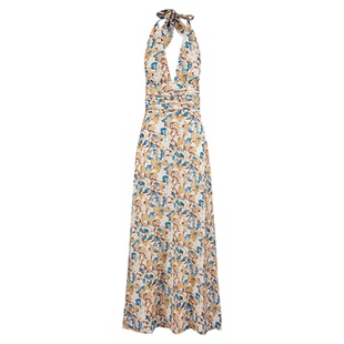 Asobio碎花无袖长裙挂脖系带连衣裙夏季亚麻垂感简约度假风137