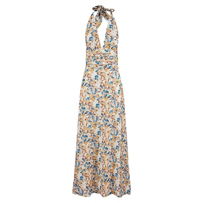 Asobio碎花无袖长裙挂脖系带连衣裙夏季亚麻垂感简约度假风137