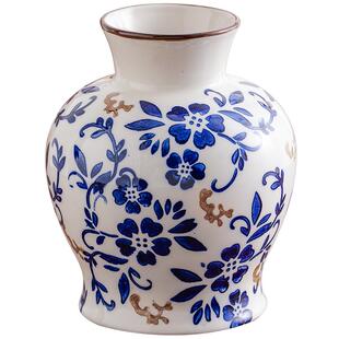 新中式中古小号八角瓶青花瓷复古陶瓷花瓶宋代美学插花摆件花器