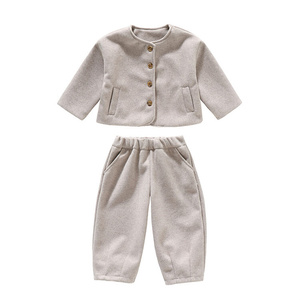 女童秋冬套装2025新款时髦洋气宝宝韩系毛呢外套长裤柔软两件套潮