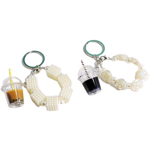 原创ins玫瑰花爱心珍珠链钥匙扣 仿真珍珠串钥匙链包包挂件耳机