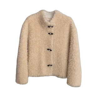 小立领牛角扣/100羊羔毛皮毛一体短款宽松2025新款皮草毛毛外套女