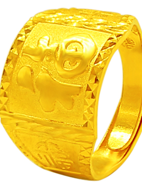 仿黄金绿宝石可刻字久不褪色尾戒