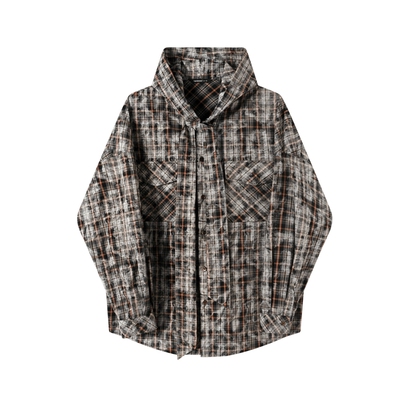 TGNS复古连帽斑驳格子衬衫外套