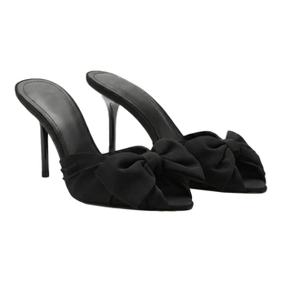 MANGO名媛风蝴蝶结露趾拖鞋细跟高跟凉拖外穿便捷春季一脚蹬女鞋