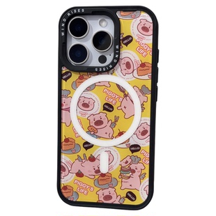 windRises正版联名原创可爱小猪适用于苹果iPhone16promax手机壳磁吸背板壳替换二合一17/15全包防摔保护套14