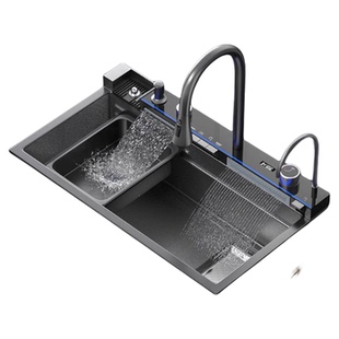 JIOA-5MM加厚鲸鱼不锈钢水槽飞雨瀑布火山纹单槽家用厨房洗菜盆