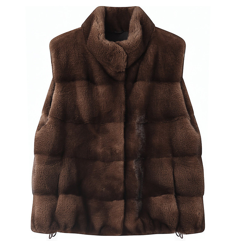 进口天鹅绒水貂立领横排皮草马甲