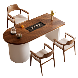 阳台实木茶桌椅组合一桌五椅现代新中式茶几家用客厅泡茶台一体