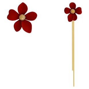 不规则马年大花瓣流苏耳钉女2025本命年超火红色耳饰冬天独特耳环