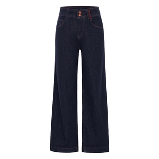 [加绒]马天奴2025秋冬新款蓝黑棉质加厚高腰宽松直筒牛仔裤子时尚