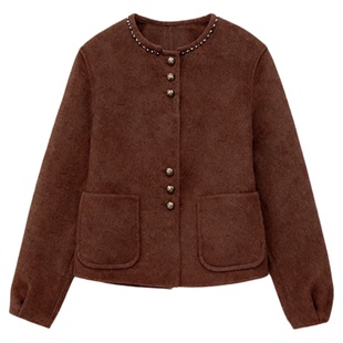 印象草原秋冬新款大衣女短款羊毛羊绒外套短款修身上衣