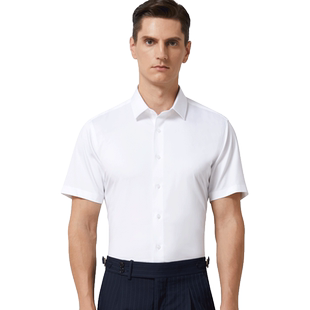 夏季80支竹纤维免烫短袖衬衫男弹力冰丝凉感商务职业装抗皱白衬衣