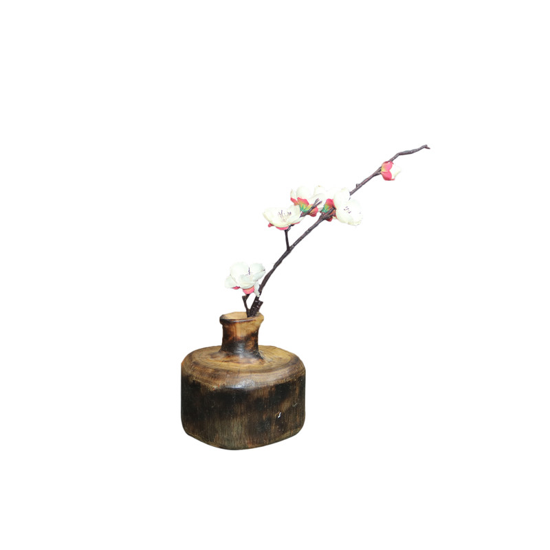 中式复古碳化木雕花瓶摆件