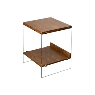 闻森家居中古床头柜悬浮钢化玻璃实木意式轻奢复古包豪斯客厅边几