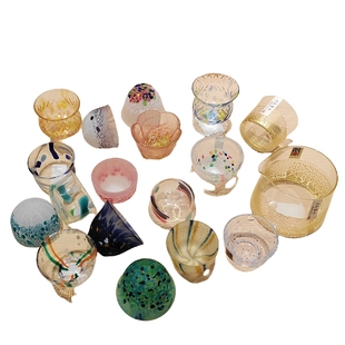 善渊现货日本进口酒具清酒杯酒彩色玻璃小杯皿前菜碟日料板前餐具