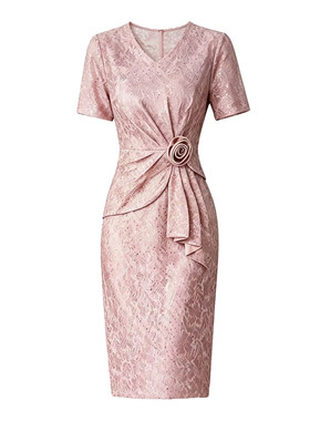 蕾丝刺绣年轻妈妈婚礼服连衣裙