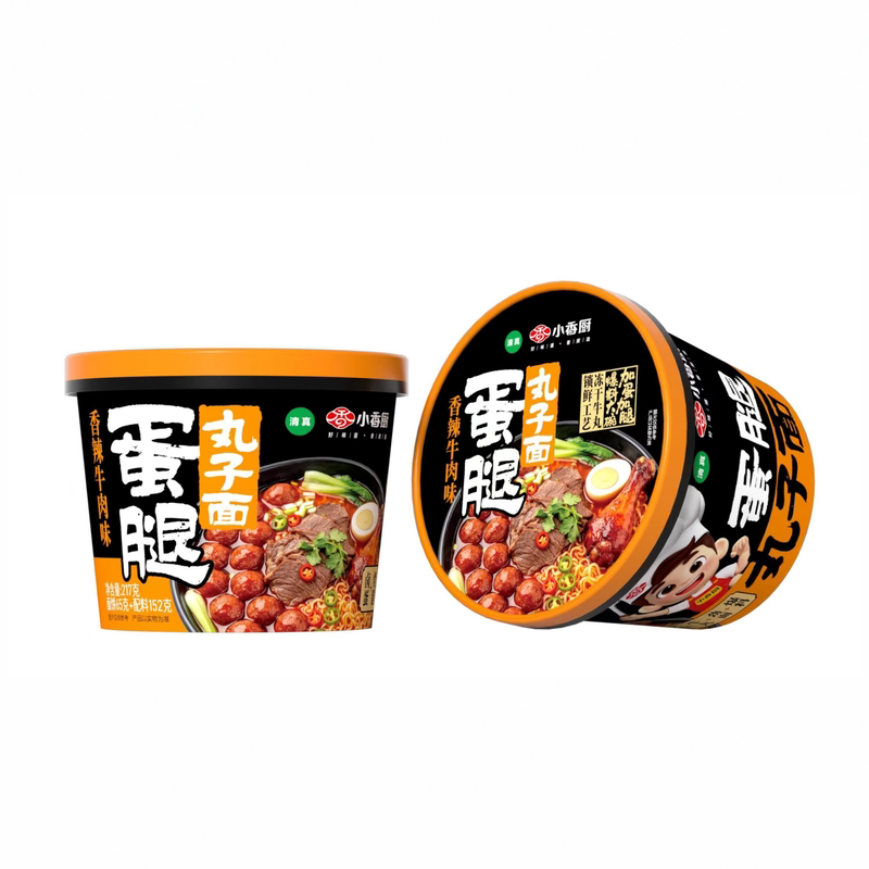 清真小香厨蛋腿丸子面加卤蛋烤腿冻干FD牛肉丸子桶装方便面冲泡