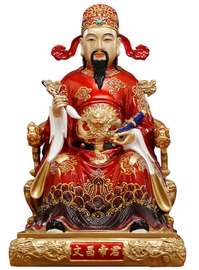 纯铜彩绘文昌帝君神像供奉摆件