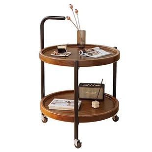 可移动边几实木小茶几客厅家用小户型带轮置物架新款圆形小推车