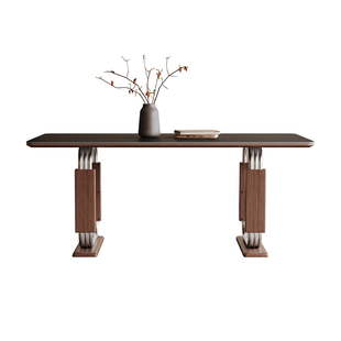 奥古斯特包豪斯实木岩板餐桌长方形小户型中古现代轻奢白蜡木饭桌