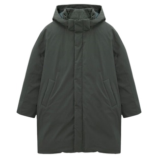 丁海寅明星款0120冬Mind Bridge心桥炭灰色轻量连帽中长款羽绒服