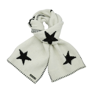 含羊毛韩版星星针织围巾女生冬季韩系氛围感护颈保暖围脖外搭防寒