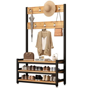 简易落地衣帽架鞋架一体卧室家用入户门口换鞋凳出租房衣服挂衣架
