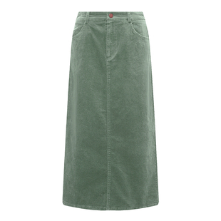 Petit Bari女士灯芯绒A字开衩中长款半裙 过膝后腰松紧 复古氛围