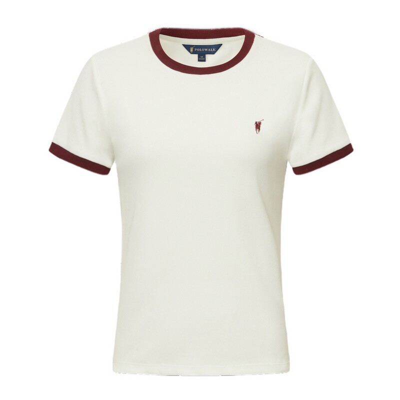 POLOWALK短袖圆领T恤女士2026春夏新款撞色打底休闲时尚百搭上衣