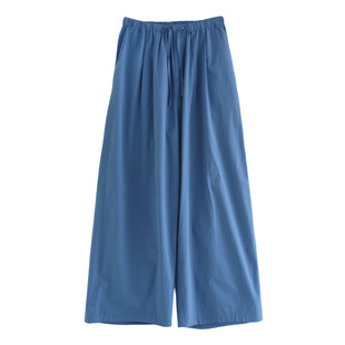 徐大脸吖定制 遛弯慵懒风全棉阔腿裤早春直筒宽松白色休闲裤子女