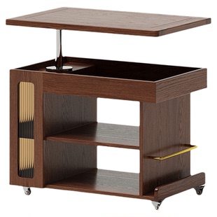 实木可升降移动推车家用沙发边几客厅多功能收纳柜多层储物置物架