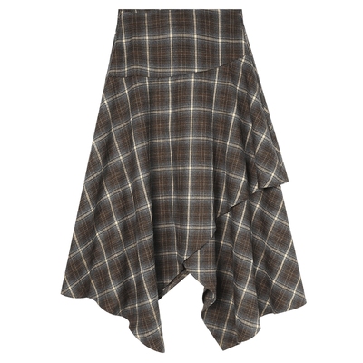 白鹿语复古格纹不规则半身裙