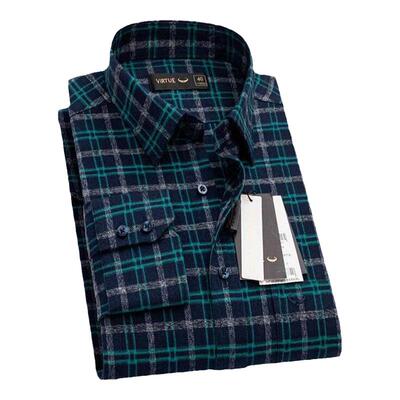 磨毛格子纯棉衬衫富绅男休闲长袖