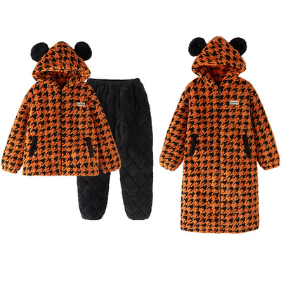 亲嘴猫女士珊瑚绒夹棉睡衣