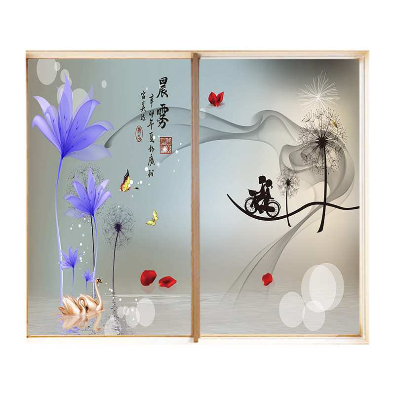 静电防偷窥玻璃贴纸花卉浴室遮阳