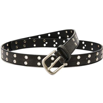 三福女士皮带2025秋季韩系简约纯色金属针扣擦色双孔皮带506035