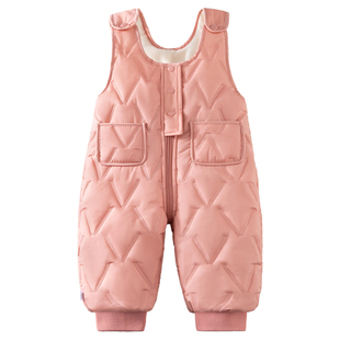 女宝冬季夹棉背带裤婴儿衣服女孩超可爱粉色宝宝冬装儿童加厚裤子