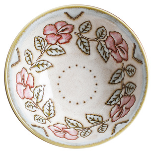 日本进口玫瑰花陶瓷餐具面碗米饭碗汤碗家用菜盘子日式餐具碟子