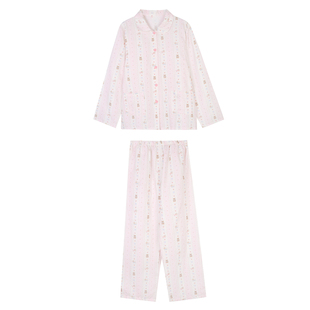 JoyceBra  可爱卡通小熊格纹纯棉睡衣套装女款柔软舒适宽松家居服