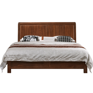 华日家居新中式实木床1.8/1.5m大床婚床现代中式主卧乌金木家具