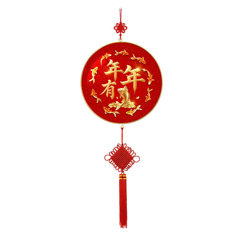 新中式年年有余挂画新中式入户门客厅高档挂饰九鱼图中国结装饰画