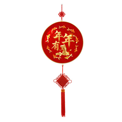 新中式年年有余挂画新中式入户门客厅高档挂饰九鱼图中国结装饰画