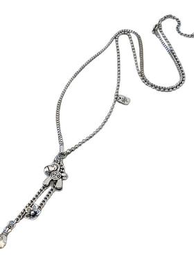 银色钱币小马吊坠长项链高级感