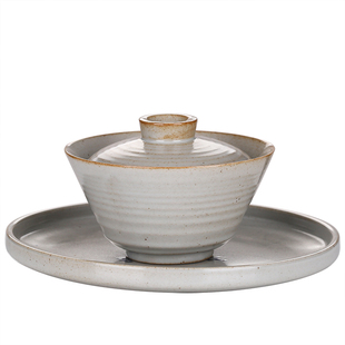 草木灰 陶瓷盖碗大号 复古手绘三才盖碗 敬茶碗 窑变功夫茶具茶杯