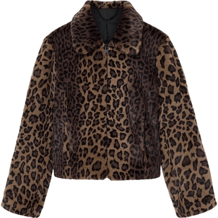 ALLSAINTS女士短款豹纹外套保暖2025冬新款W080OD
